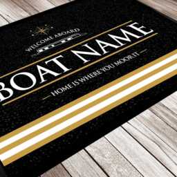 Personalised Boat Mat - Black/Gold Stripes Narrow Boat, Canal Door Mat Boating Accessories - thumbnail 2