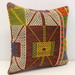 Handmade Kilim Pillow Cover, 18x18 Oriental Cushion - thumbnail 3