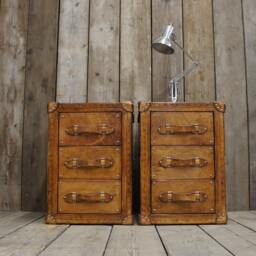 English Handmade Luxury Leather Bedside Drawers - Matching Pair Natural Hand Dyed - thumbnail 4