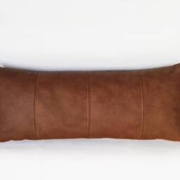 Brown Faux Leather Lumbar Pillow Cover 4-Piece Design - thumbnail 3