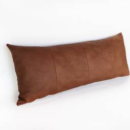 Brown Faux Leather Lumbar Pillow Cover 4-Piece Design - thumbnail 2