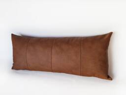 Brown Faux Leather Lumbar Pillow Cover 4-Piece Design - thumbnail 1