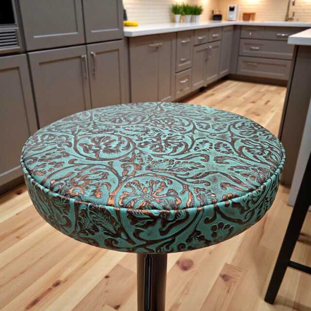Turquoise Copper Tooled Leather Replacement Stool Seats - For Bar Or Countertop - image 1