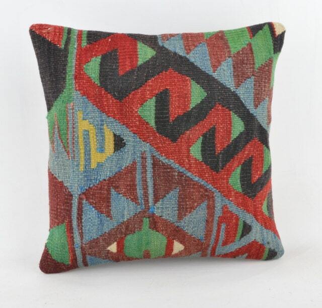 "Kilim Pillow, Wool Kilim Cousin From Anatolia, 40x40 cm, 16""x16" - image 1