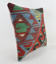 "Kilim Pillow, Wool Kilim Cousin From Anatolia, 40x40 cm, 16""x16" - thumbnail 2