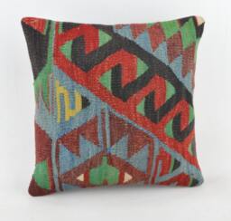 "Kilim Pillow, Wool Kilim Cousin From Anatolia, 40x40 cm, 16""x16" - thumbnail 1