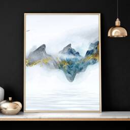Japanese Landscape Office Desk Decor For Woman Or Men Set Of 3 Framed Wall Art Prints, Teal Japandi Large Gallery Office - thumbnail 2