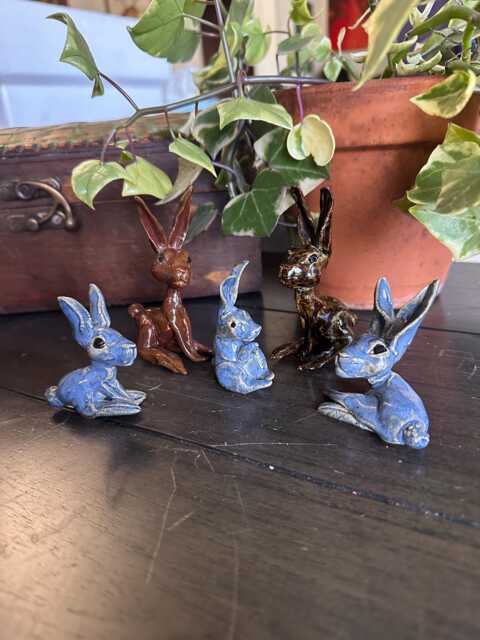 Wild Hares Stoneware Ceramic Sculptures - Miniature Figurines - image 1