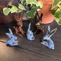Wild Hares Stoneware Ceramic Sculptures - Miniature Figurines - thumbnail 2