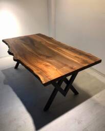 Custom Order Dark Brown Walnut Table - Live Edge Slab Table- Dining Coffee Kitchen Office -Solid Wood-%100 Handmade