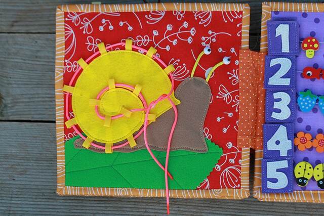 Snail Lacing Page For Custom Built Quiet Book By Tomtoy, Lace & Tie Activity, Threading Busy Book Page, 20x20cm, Single - image 1