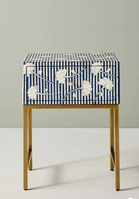 Bone Inlay Floral Inlay Striped Nightstand - image 1
