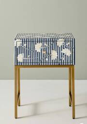 Bone Inlay Floral Inlay Striped Nightstand - thumbnail 1