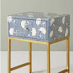 Bone Inlay Floral Inlay Striped Nightstand - thumbnail 2