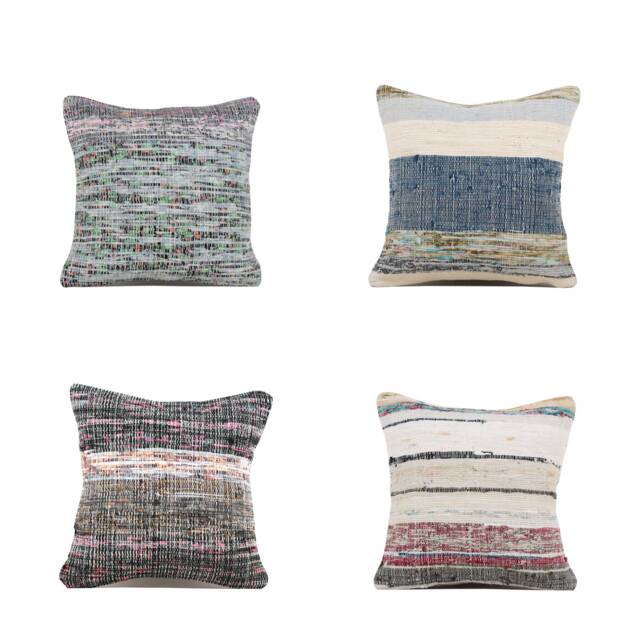 "Set Of 4 Pcs, Rag Rug Pillow Cover, Vintage Kilim Pillow, 15.16"" X 16.54" - image 1