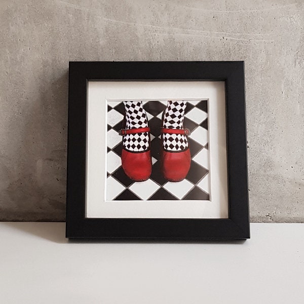 Framed Picture 12x12 cm Orginal Old Vintage Photography Wooden Frame With Passe-Partout Red Shoes Vintage Alice in Wonderland - image 1