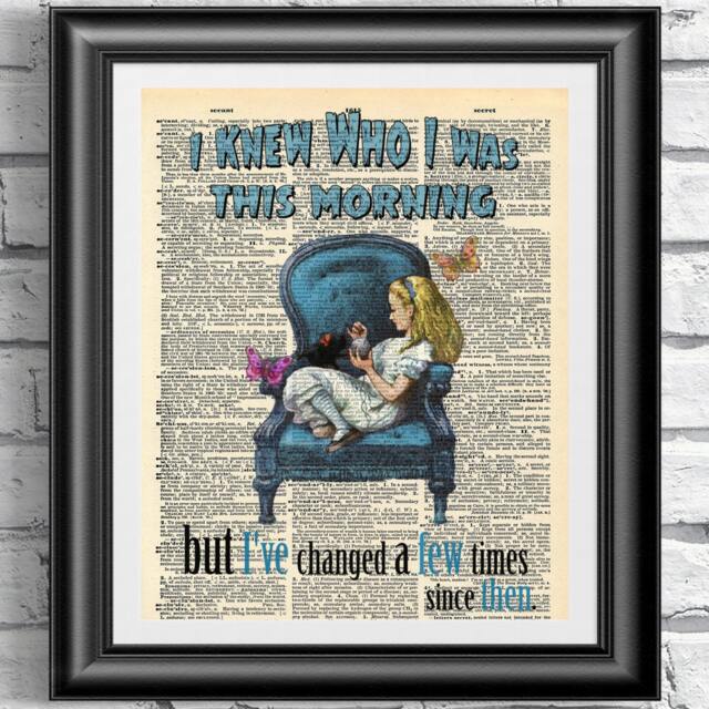 Alice in Wonderland Art Print Vintage Dictionary Page, Blue Quote - 8x10 - image 1