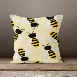 Bee Cushion Cover-Honeybee Pillow Case-Bumble Bee Case-Yellow & Black Cover-Gift For Her Cushion-Handmade Material - thumbnail 2
