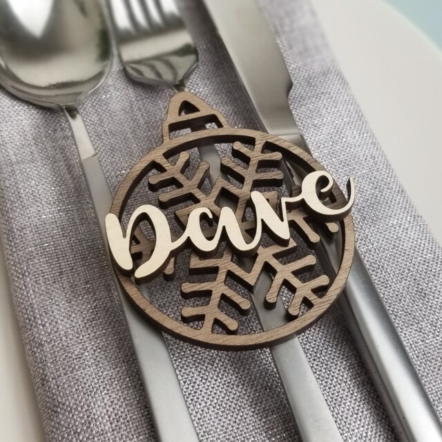 Christmas Dinner Place Name, Snowflake Personalised Wooden Name Tag For Xmas Functions, Bauble Gift Tag, Wedding Favour - image 1