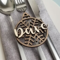 Christmas Dinner Place Name, Snowflake Personalised Wooden Name Tag For Xmas Functions, Bauble Gift Tag, Wedding Favour - thumbnail 1