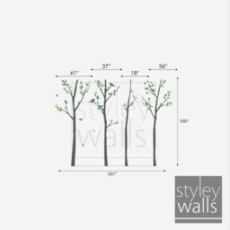 Forest Trees With Birds Wall Decal, Thin Birch Sticker, 100 Inches, Nursery Kids Decor Vinyl Decal Art - thumbnail 2