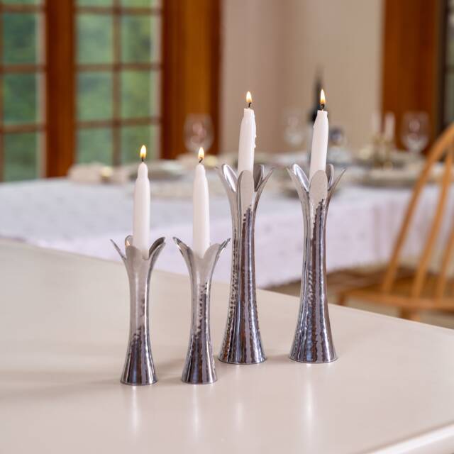 Yair Emanuel Modern Hammered Candlestick Holders Flower Petal - Minimal Tapered Candle Pillar - image 1