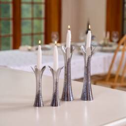 Yair Emanuel Modern Hammered Candlestick Holders Flower Petal - Minimal Tapered Candle Pillar - thumbnail 1