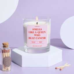 Smells Like A Queen Who Beat Cancer Scented Candle Gift Survivor Recovery Present For Her Get Well Soon - thumbnail 4