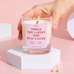 Smells Like A Queen Who Beat Cancer Scented Candle Gift Survivor Recovery Present For Her Get Well Soon - thumbnail 2