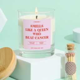 Smells Like A Queen Who Beat Cancer Scented Candle Gift Survivor Recovery Present For Her Get Well Soon