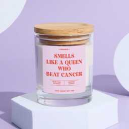 Smells Like A Queen Who Beat Cancer Scented Candle Gift Survivor Recovery Present For Her Get Well Soon - thumbnail 3