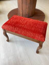 Vintage Carpet Ottoman Stool, Beech Wood Legs, Home Decor - thumbnail 1