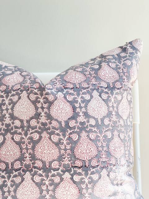 Block Print Pillow Cover Floral Batik, Ethnic Farmhouse Decor - image 1