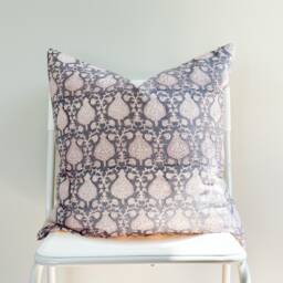 Block Print Pillow Cover Floral Batik, Ethnic Farmhouse Decor - thumbnail 2