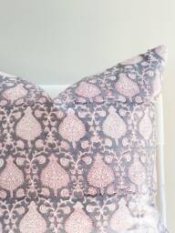 Block Print Pillow Cover Floral Batik, Ethnic Farmhouse Decor - thumbnail 1