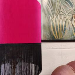 Cerise Pink Fringed Lampshade in Velvet With Black Fringe - thumbnail 2