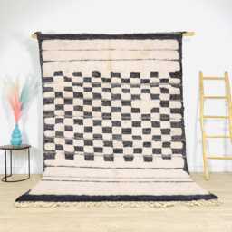 Hand Tufted White & Black Moroccan Checkered Rug, Shag Custom Made Carpet, Large Area Berber Rug - thumbnail 1