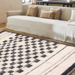 Hand Tufted White & Black Moroccan Checkered Rug, Shag Custom Made Carpet, Large Area Berber Rug - thumbnail 3