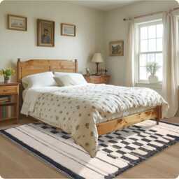 Hand Tufted White & Black Moroccan Checkered Rug, Shag Custom Made Carpet, Large Area Berber Rug - thumbnail 2