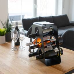 Designer Wine Rack Industrial // Metal Black Standing Modern Vintage Stand - thumbnail 3