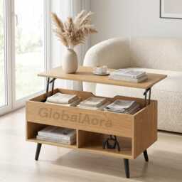 Lift Top Coffee Table With Hidden Storage, Pine Wood - Rustic Wooden Cocktail Lounge Oak Style Storage For Living Room - thumbnail 1