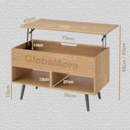 Lift Top Coffee Table With Hidden Storage, Pine Wood - Rustic Wooden Cocktail Lounge Oak Style Storage For Living Room - thumbnail 2