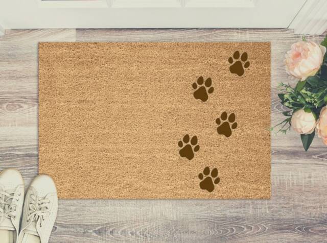 Paw Print - Natural Door Mat Brown Coir Doormat New Home Or House Mats Housewarming Gift For Couples Dogs Dog Owner - image 1