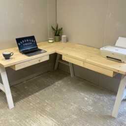 Corner L Shaped Desk With Drawers On Solid Wood Or Steel Legs Office Drawer Storage Custom Made - thumbnail 3