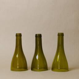 Repurposed Olive Green Wine Bottle Candle Holders, Set Of 3, Eco Decor - thumbnail 2