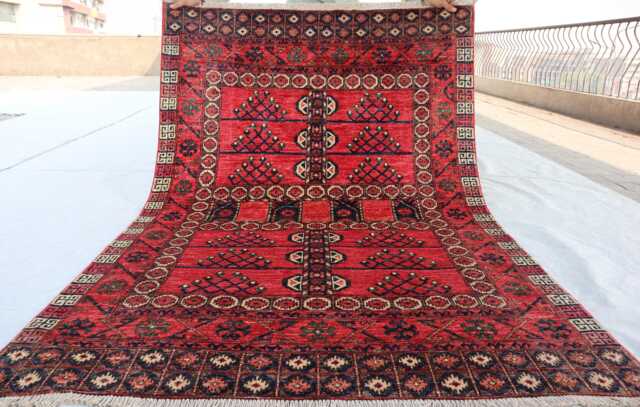 4'3x5'11 Red Brand Kazak Farmhouse Rug, Handmade Medallion Wool Area Afghan Luxury Design Bedroom Livingroom Office D??cor Rug - image 1