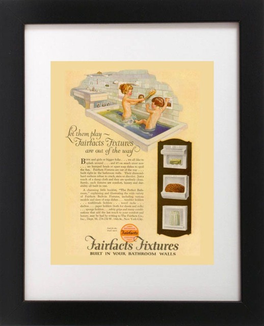 Vintage Art Deco Fairfacts Yellow Bathroom Bathtub Bath Tub Kids Children's Soap Dish Advertising Poster Wall Fine Print
