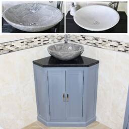 Grey Painted Bathroom Vanity Unit Free Standing Corner Cabinet Black Quartz Marble Basin 501Bgbqsbc - thumbnail 2