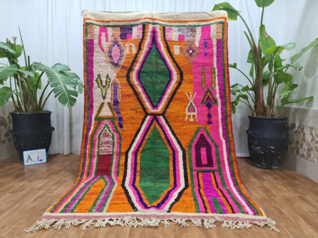 Multicolored Moroccan Wool Rug, Handmade Bohemian Boujaad Carpet - image 1