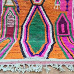 Multicolored Moroccan Wool Rug, Handmade Bohemian Boujaad Carpet - thumbnail 3